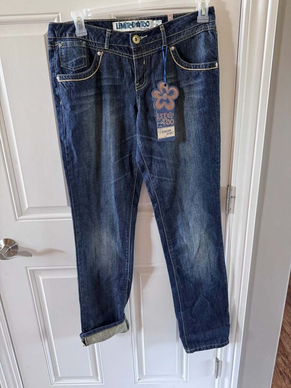 New Limited Too Premium Jeans Dark Wash Embroidered Pockets Size 16 1/2